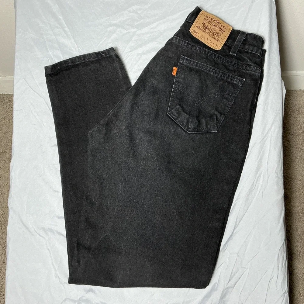 Levi's 560 Jeans Mens 33x32‎ Black Orange Tab Loose Fit Tapered Leg Made in USA